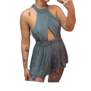 Selfie Leslie Teal Halter Romper •